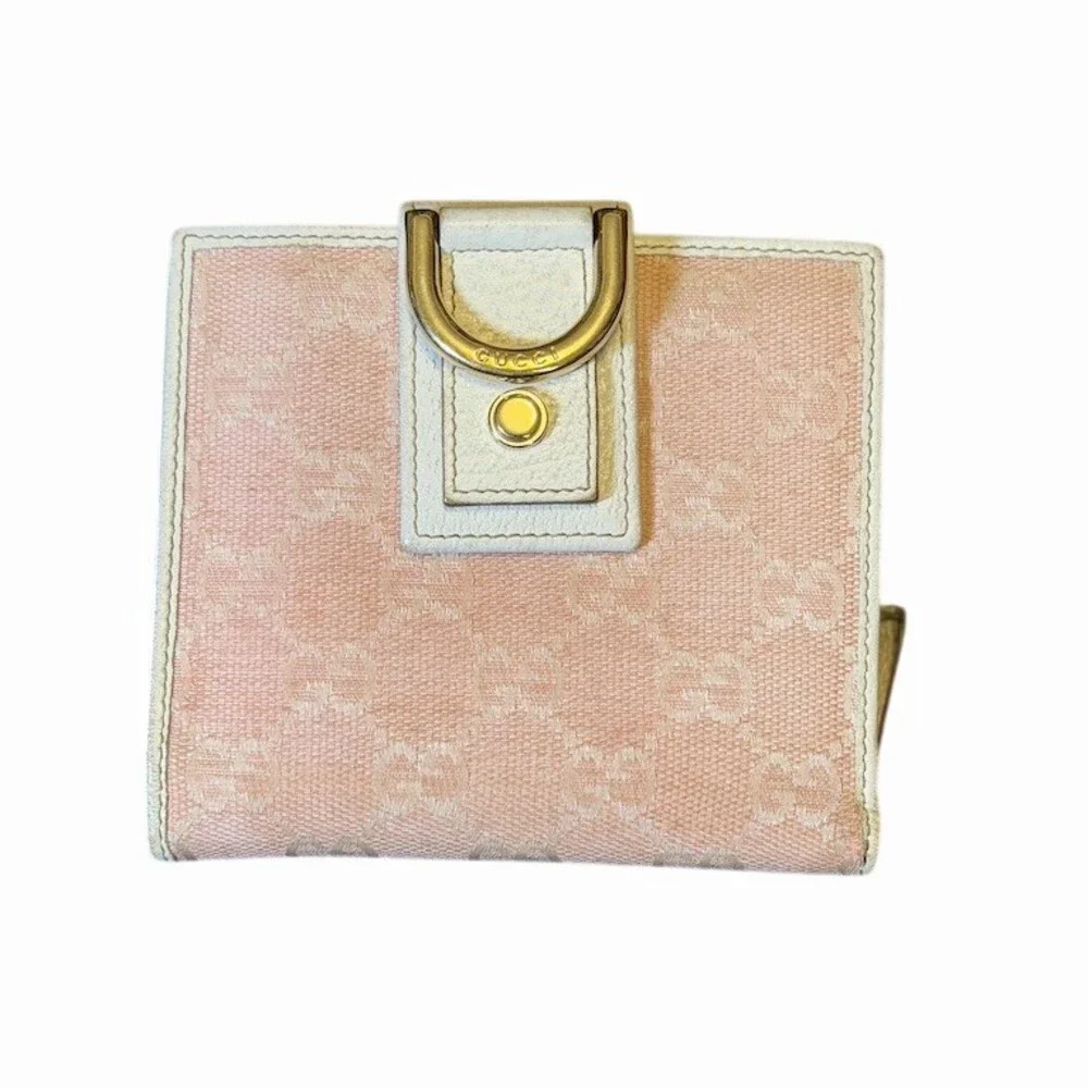 Gucci Pink Abbey GG Monogram D-Ring Wallet Bifold Zip Coin Pocket